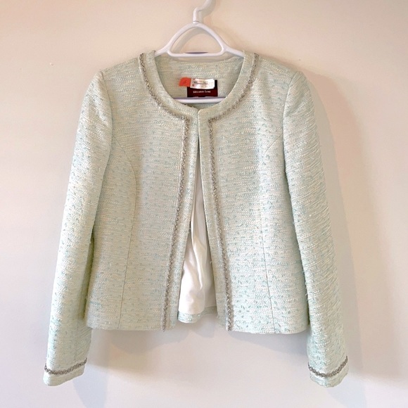 Melanie Lyne Jackets & Blazers - Melanie Lyne Light Blue Tweed Blazer with Beading